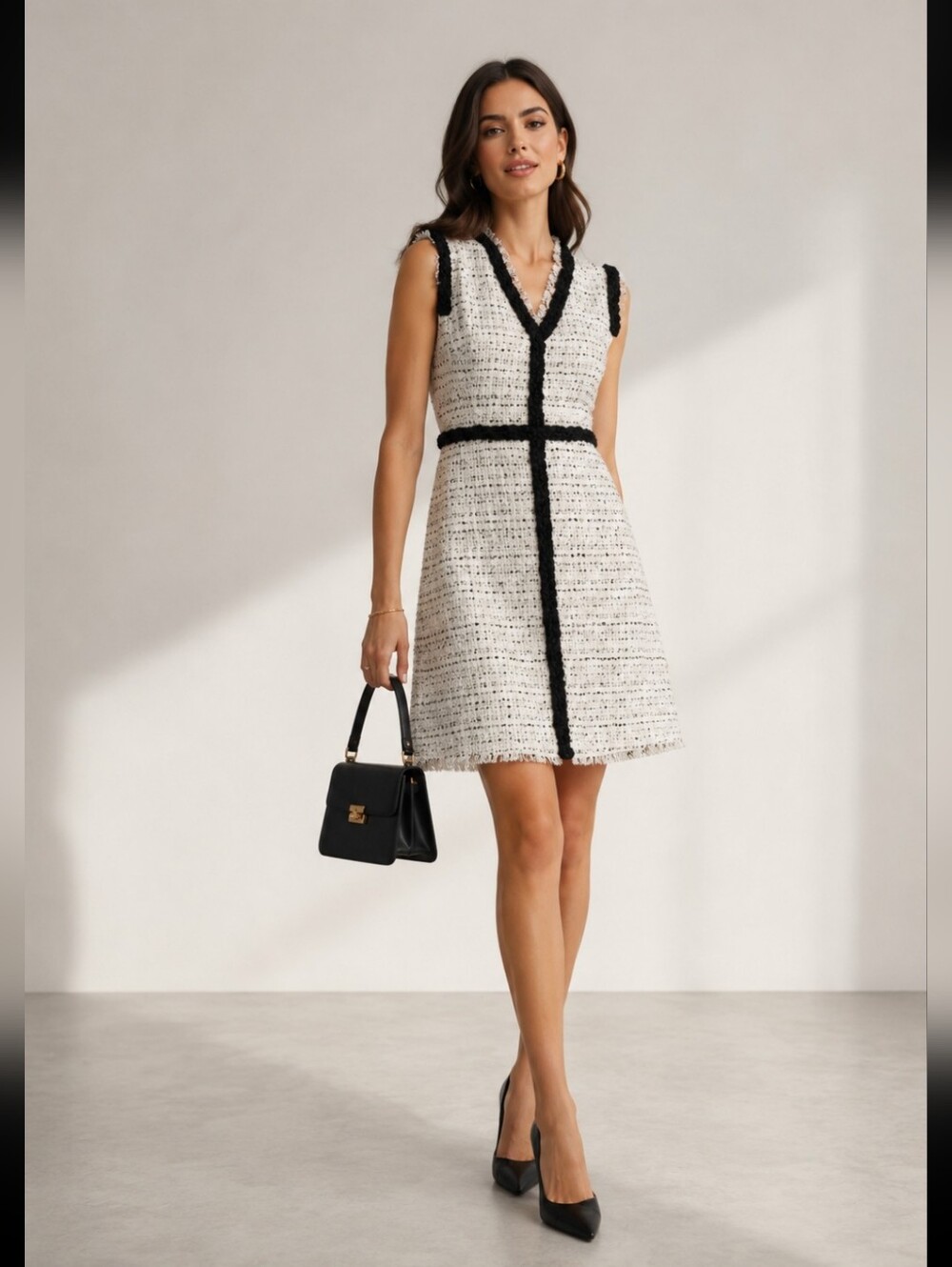 GIAMBATTISTA VALLI Elegant Black and White Tweed Dress